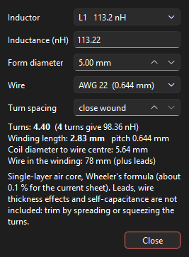 Air-core coil calculator